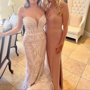 Jenny Yoo Reese Dress in whipped apricot stretch crepe